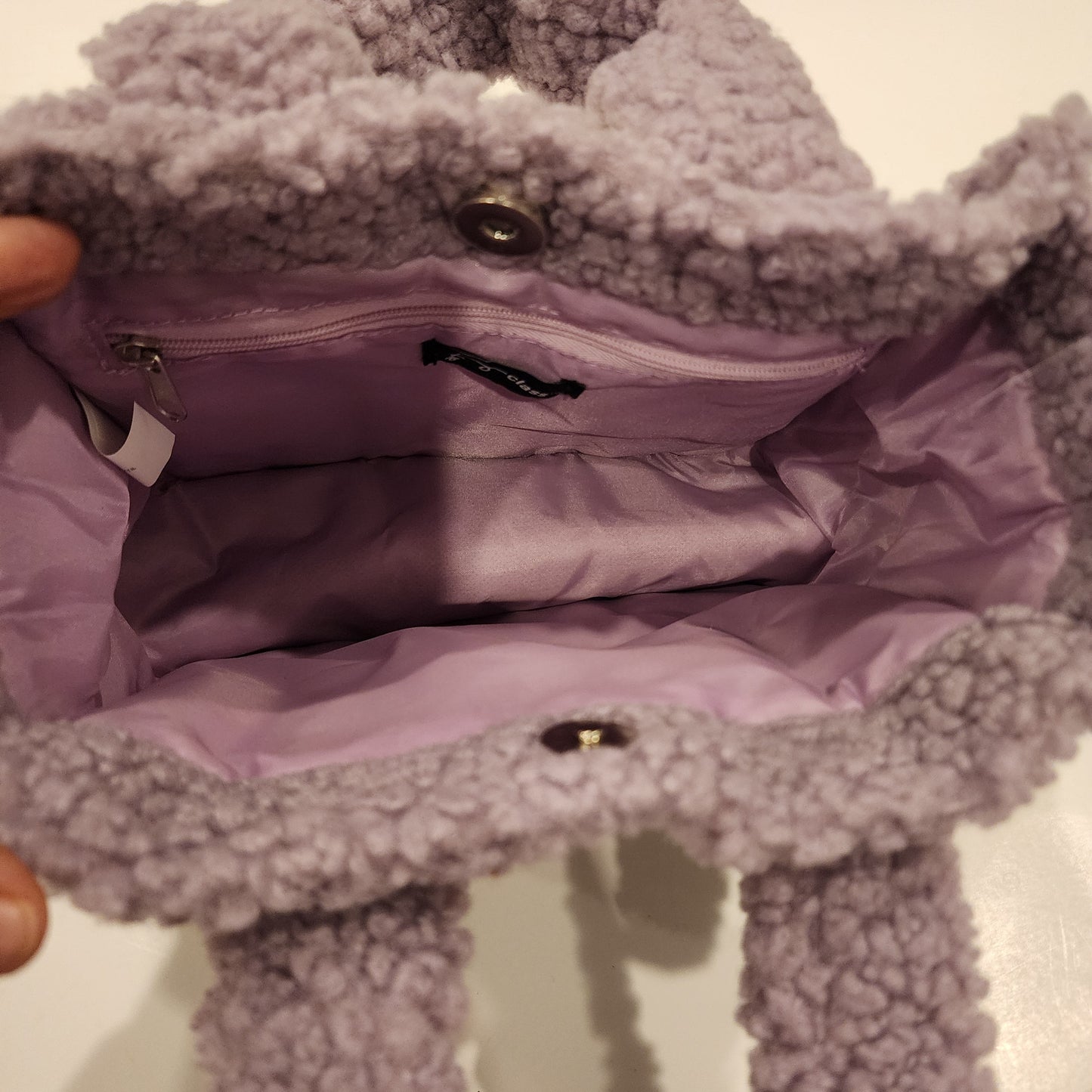 #135 lavender sherpa purse/bag NWOT