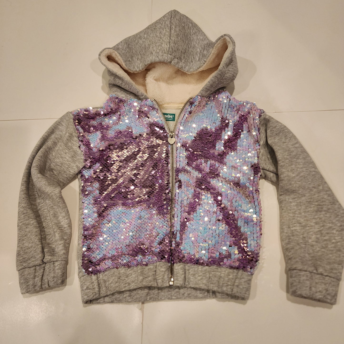 #135 girls size 5 reversible sequin zip up hoodie