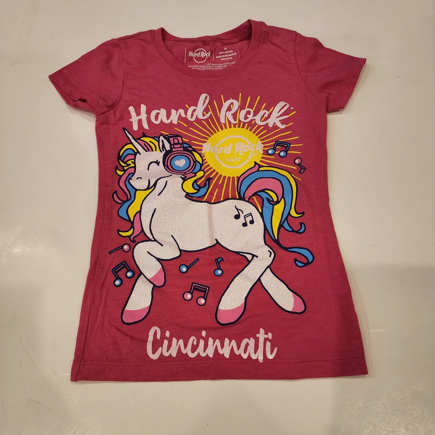 #135 girls size xs Hard Rock unicorn shirt