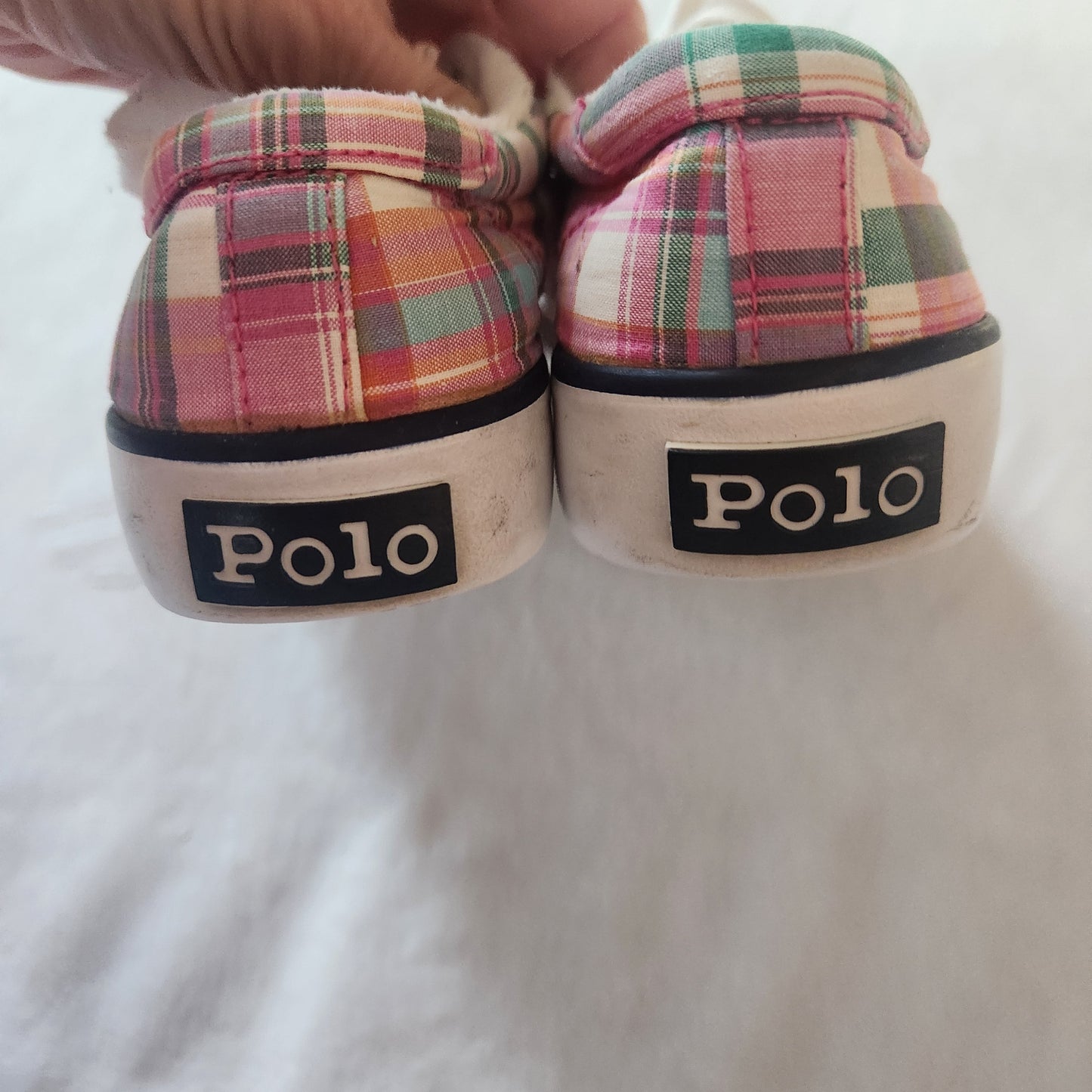 #142 Polo Ralph Lauren Size 12 Brisbane Pink Plaid Low Top Sneakers Shoes