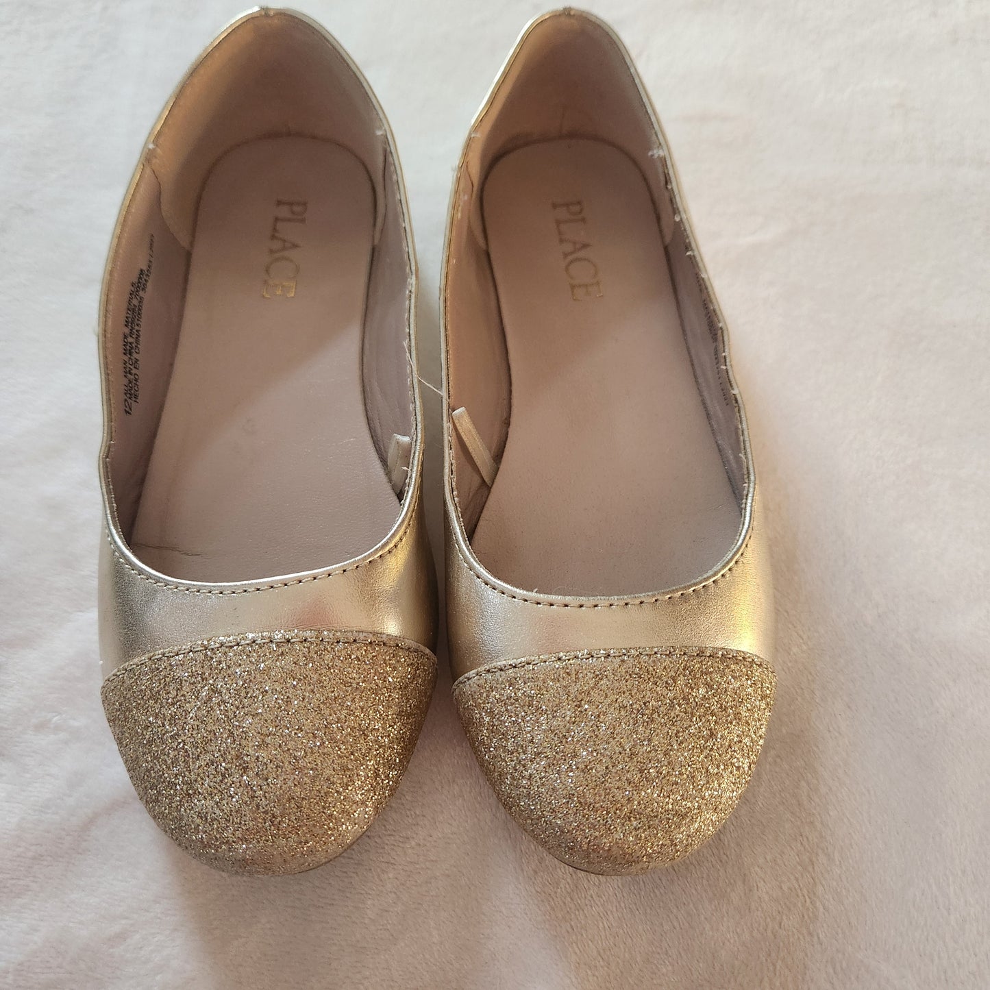 #142 Children's Place Sz 12 Gold Glitter Ballet Flats Shoes