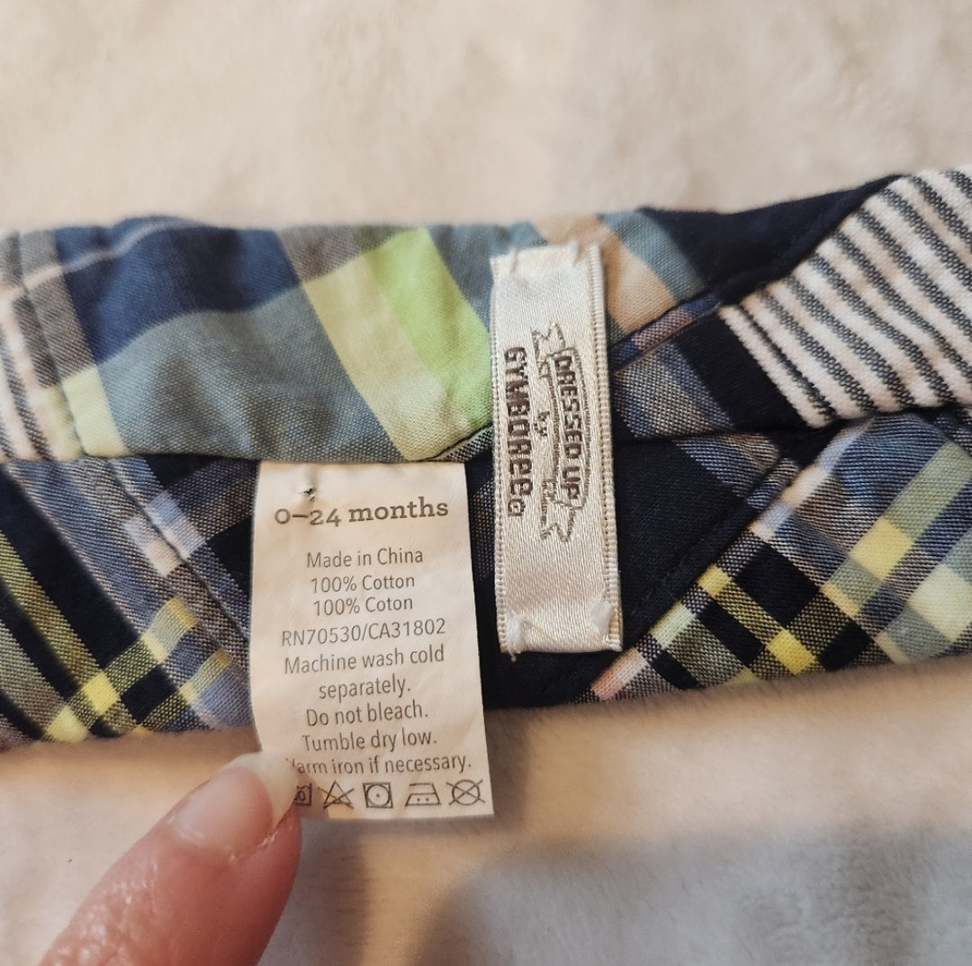 #142 Gymboree 0-24 Months Dressed Up Plaid Velcro Tie