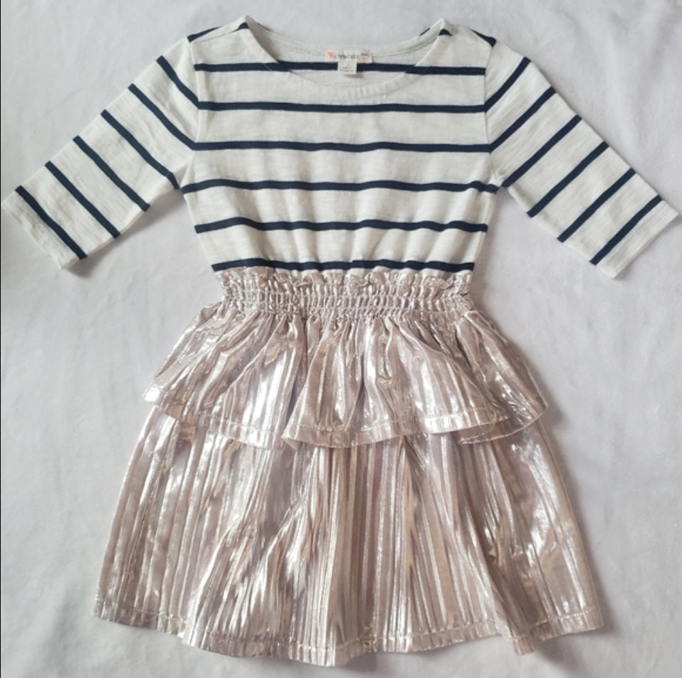 #142 Crewcuts 2T Striped Tiered Skirt Metallic Dress