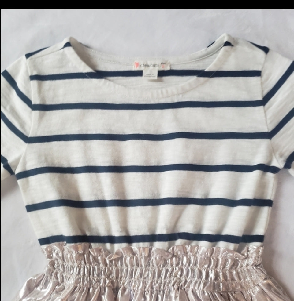 #142 Crewcuts 2T Striped Tiered Skirt Metallic Dress