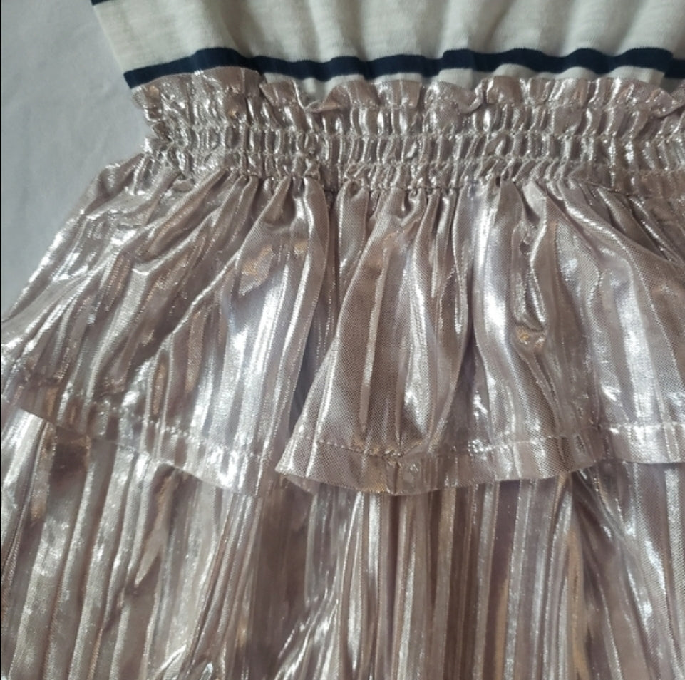 #142 Crewcuts 2T Striped Tiered Skirt Metallic Dress