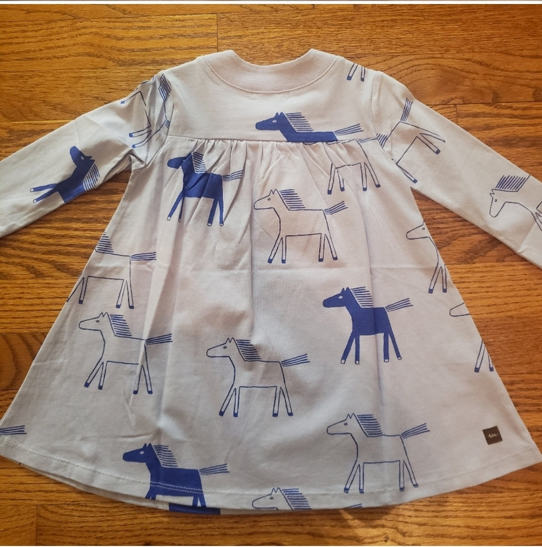 #142 NWT Tea Collection 18-24 Mth Horse Printed Wrap Neck Baby Dress