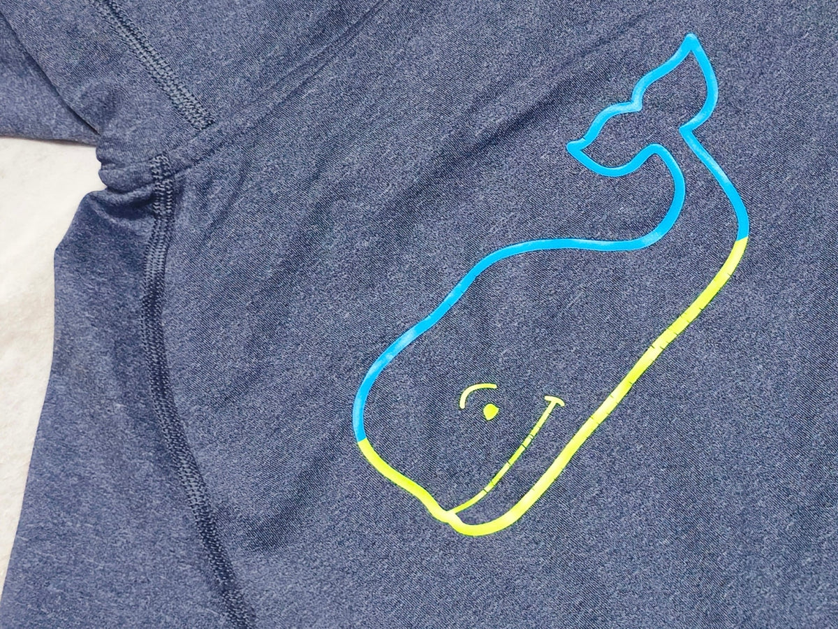 #89 Boys 7 Vineyard Vines | Performance long sleeve hooded shirt (whale) - Nautical Navy Heather NWOT