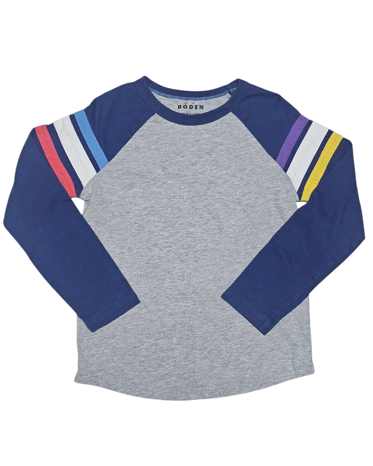 #89 Boys 5-6Y Boden | Raglan long sleeve shirt - grey with blue sleeve EUC