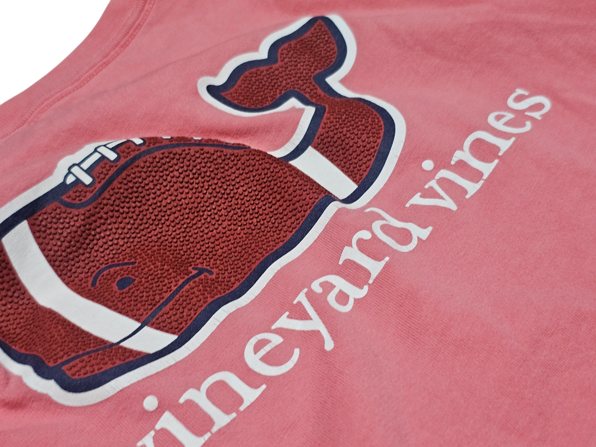 #89 Boys 7 Vineyard Vines | Football Whale long sleeve shirt - coral EUC