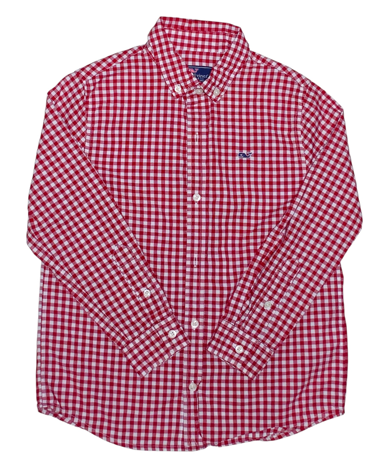 #89 Boys 7 Vineyard Vines | Whale buttondown shirt - red & white checkered EUC