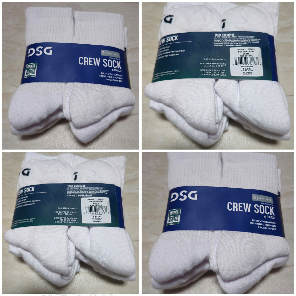 #89 Boys YS DSG | *BUNDLE* 2 PACKS Crew socks (6 pair each) - white NWT