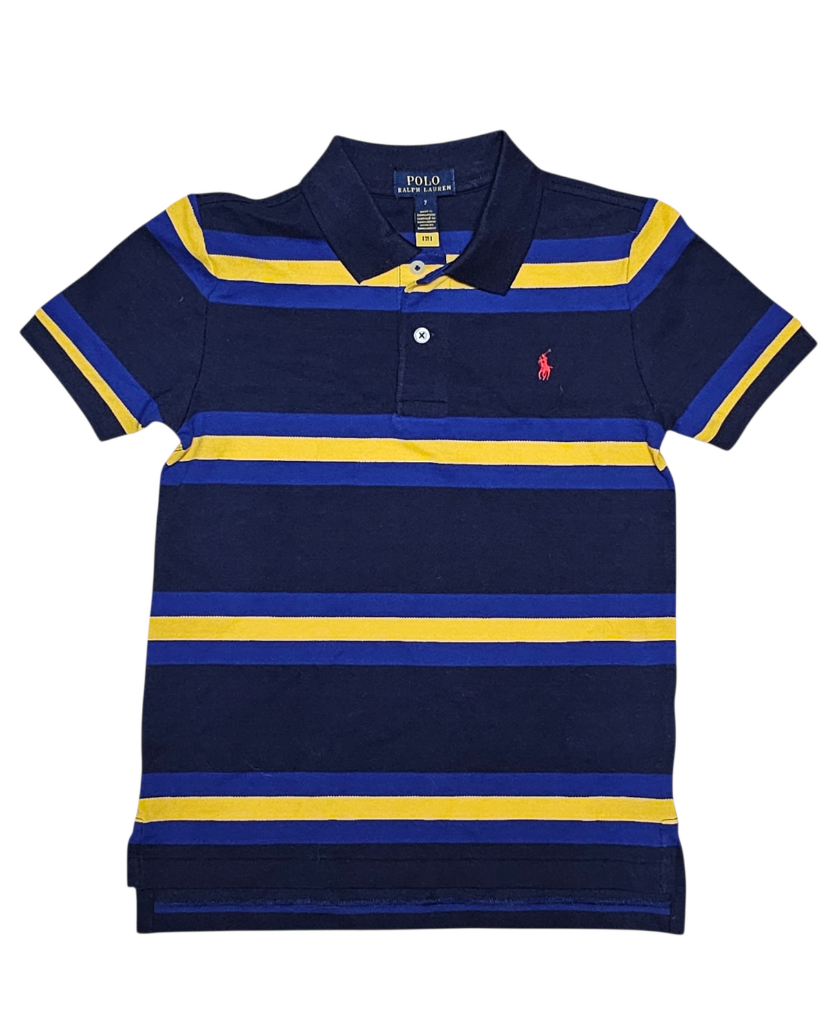 MARKDOWN #89 Boys 7 Polo Ralph Lauren | Cotton mesh striped polo shirt - blue/yellow NWT