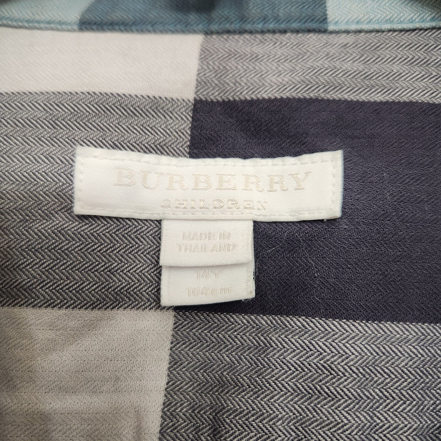 #78 Burberry Children 14Y Blue Exploded Check Button Down Shirt