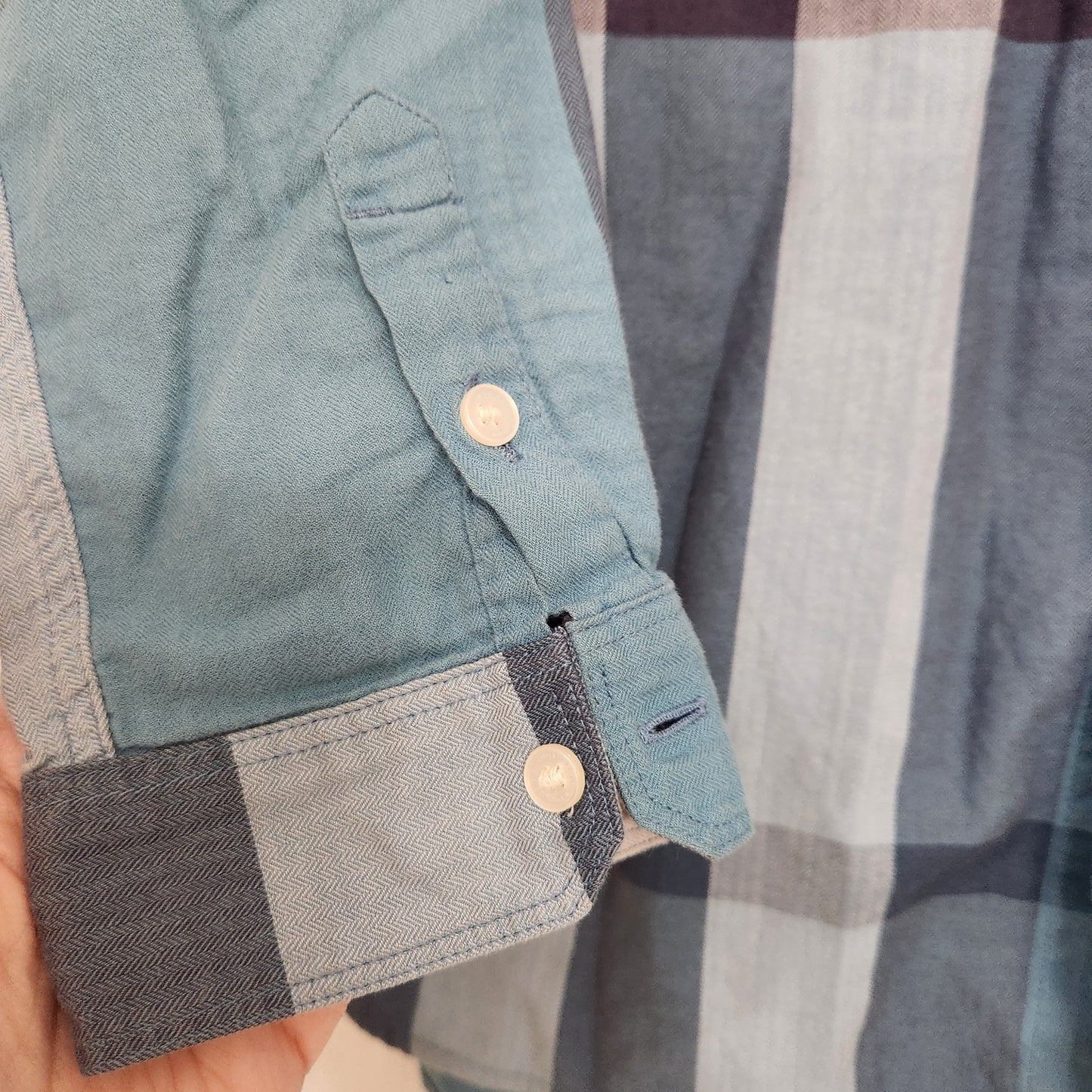 #78 Burberry Children 14Y Blue Exploded Check Button Down Shirt