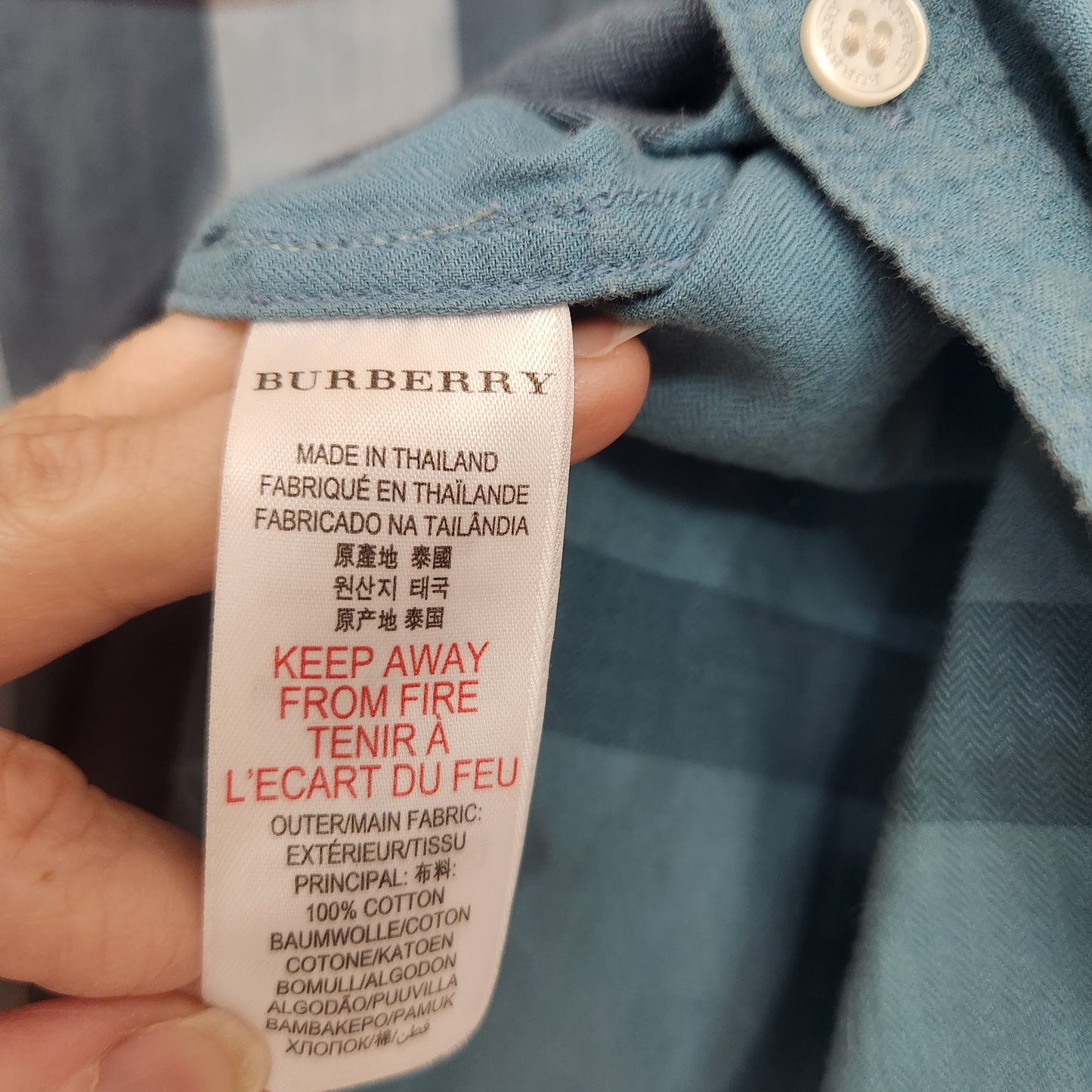 #78 Burberry Children 14Y Blue Exploded Check Button Down Shirt