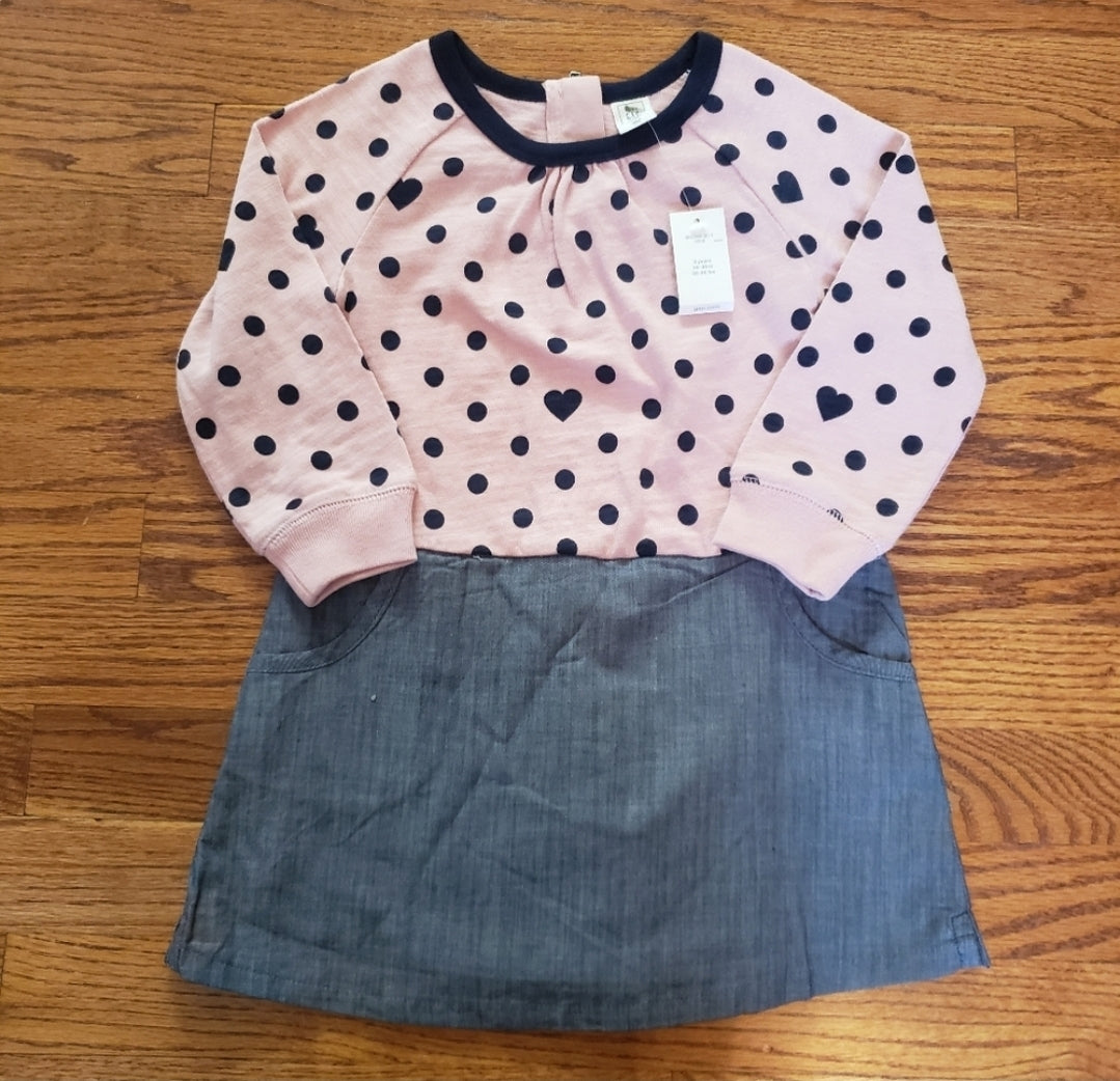 #142 NWT Baby Gap 3T Heart Sweater Chambray Dress