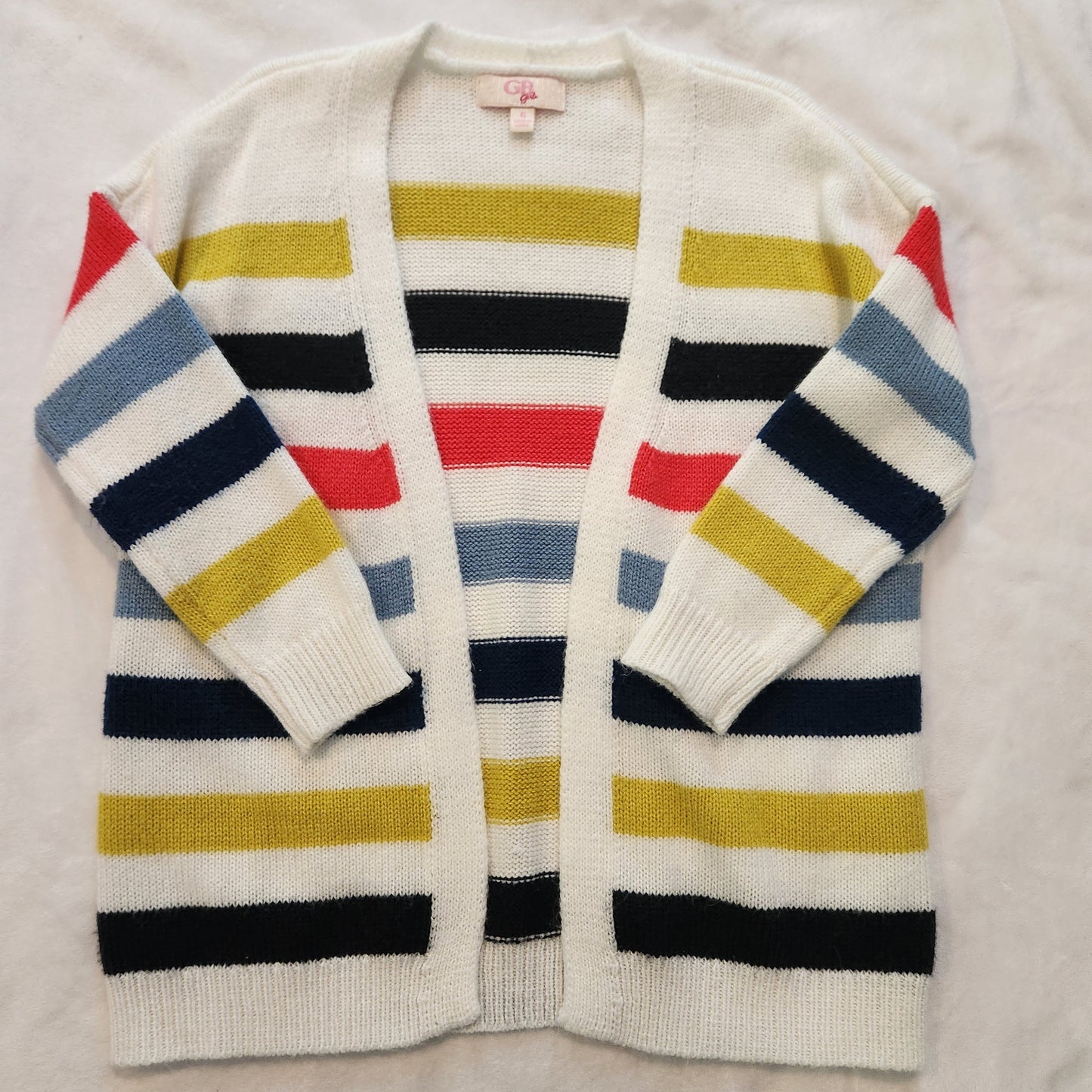 #142 Gianni Bini GB Sz 6 Striped Sweater Girls Cardigan Knit Top