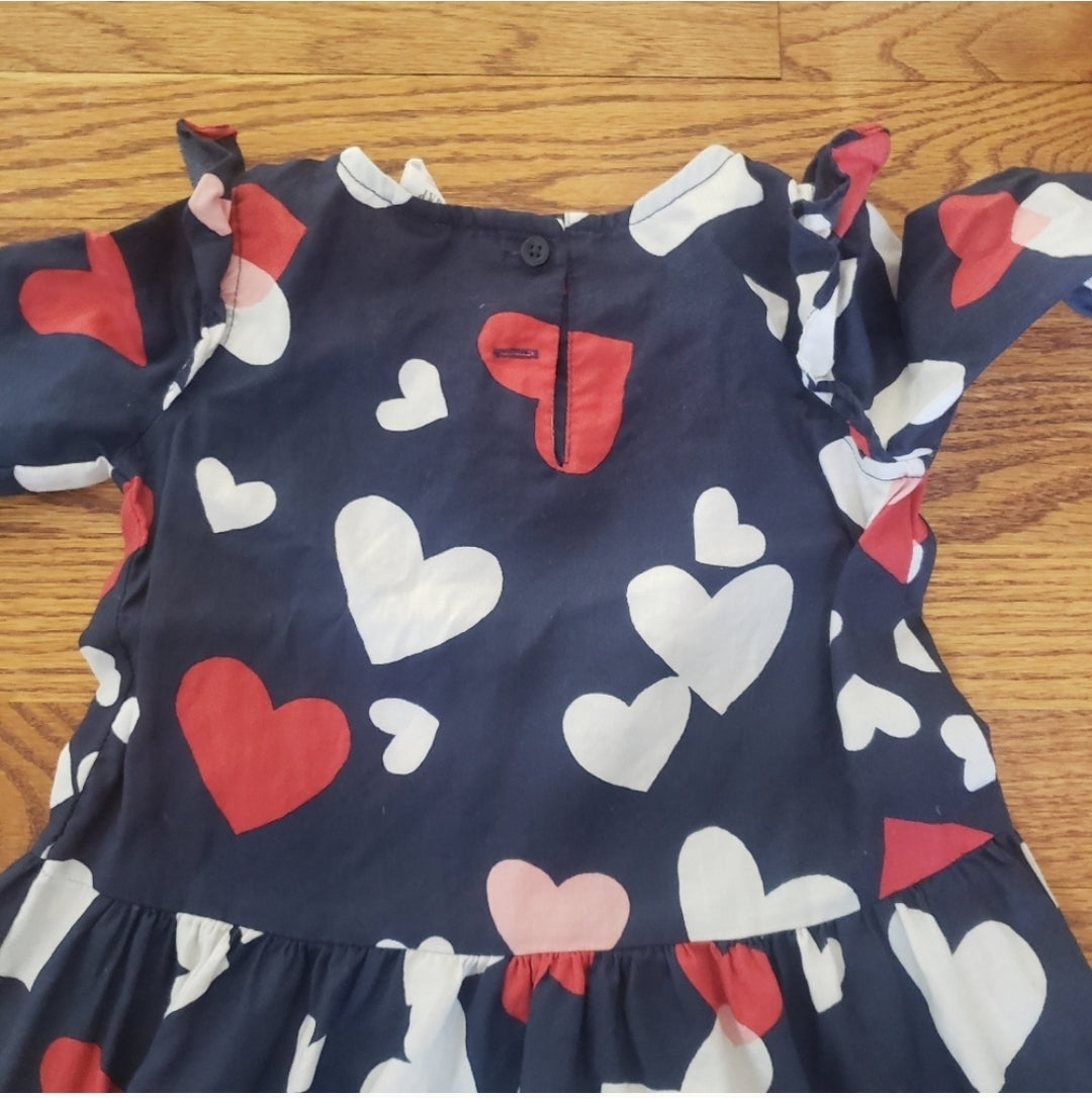 #142 Baby Gap 2T Heart Love Navy Woven Dress