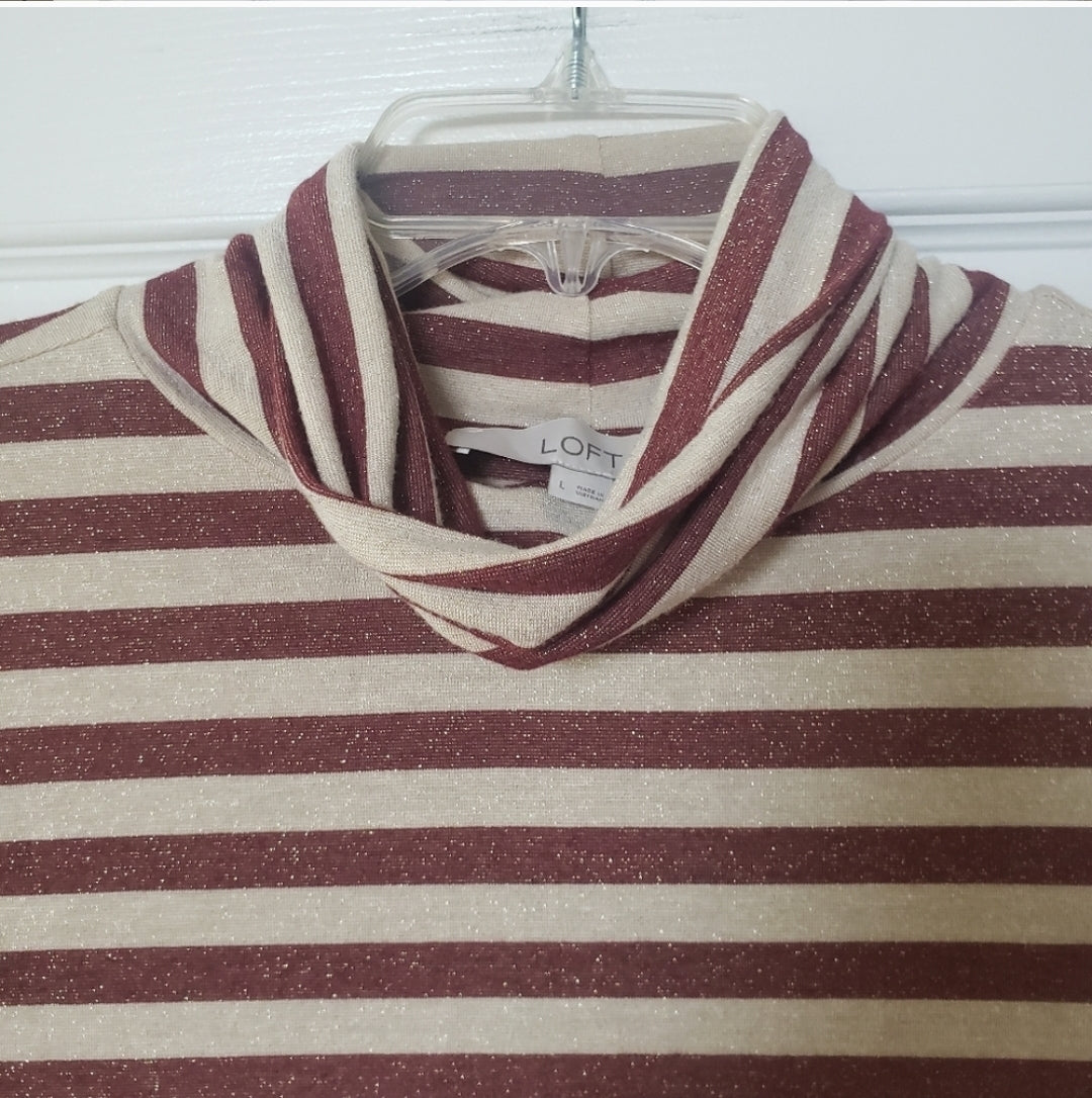 #142 Loft Metallic Large Striped Turtleneck Long Sleeve Top