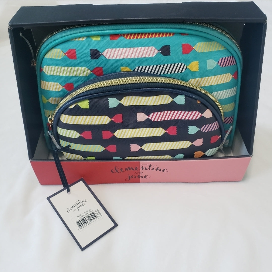 REDUCED #142 NWT Clementine and Jane Candy Travel Cosmetic Bag Set of 2