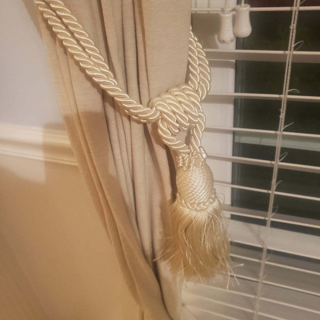 REDUCED #142 Ivory Silk Luxury Curtain Tassel Tiebacks Set of 2