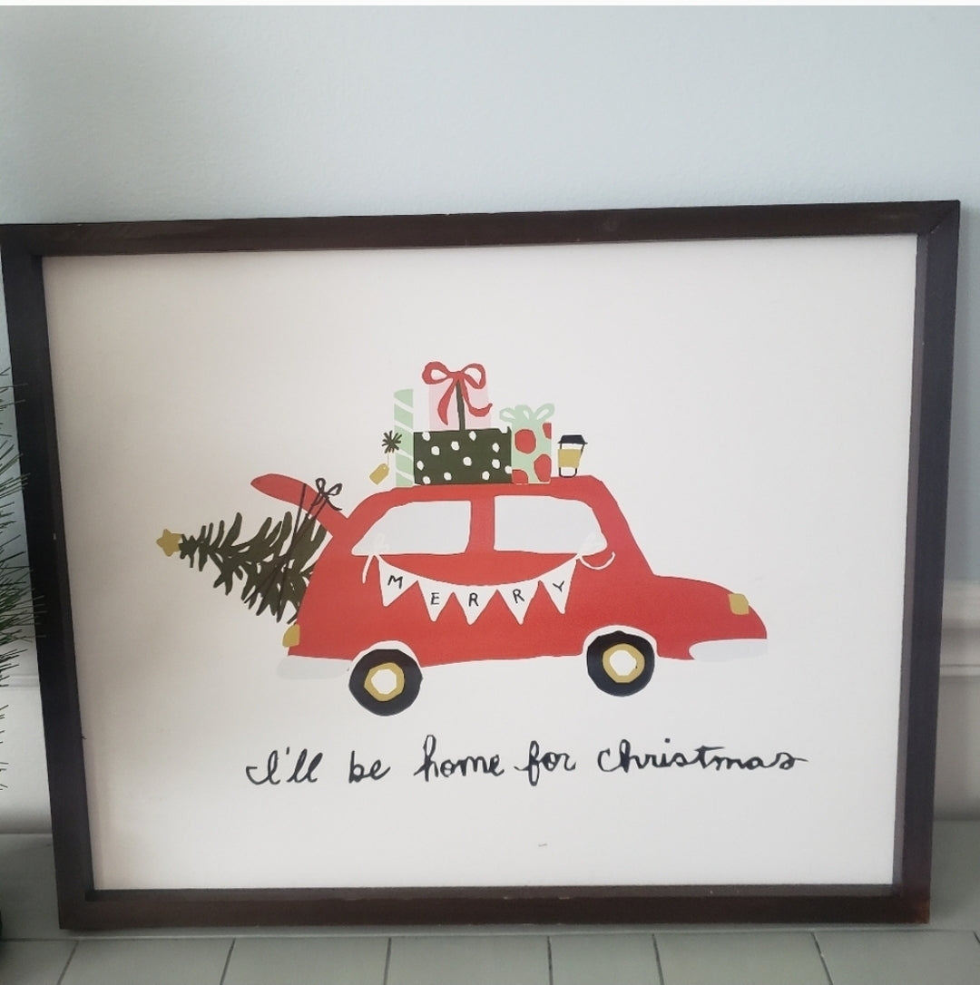 REDUCED #142 Christmas Holiday Car with Tree Wall Art Decor Picture