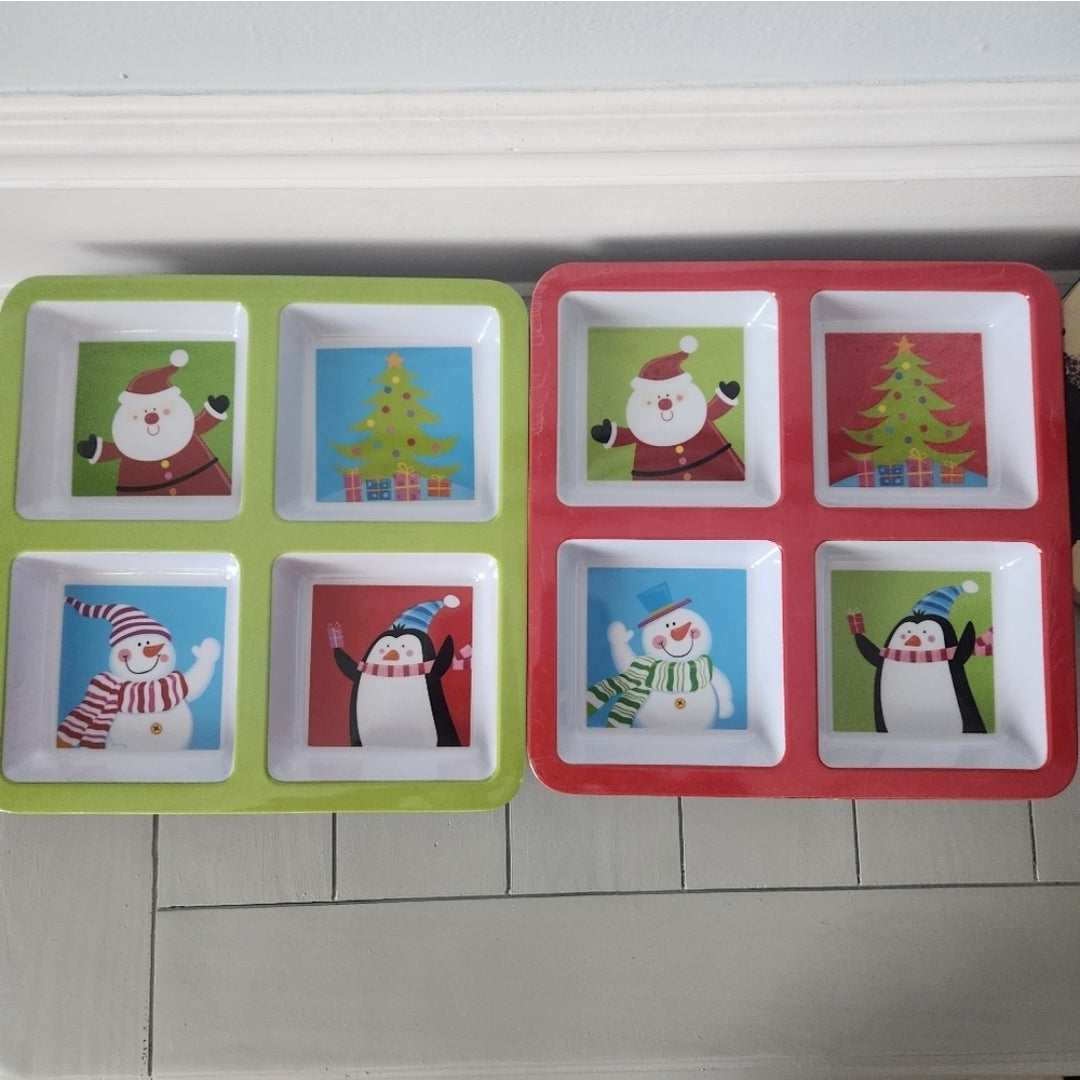 REDUCED #142 Christmas 4-Compartment Serving Tray Plate Bundle of 2