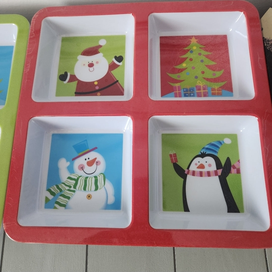 REDUCED #142 Christmas 4-Compartment Serving Tray Plate Bundle of 2