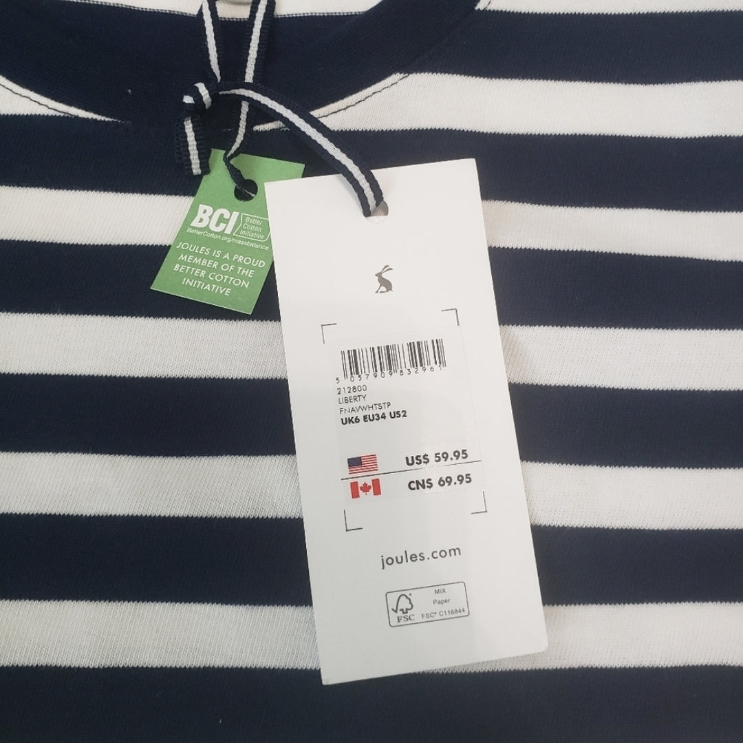 #142 NWT Joules Liberty Sz 2 Navy Striped Short Sleeve Jersey Dress