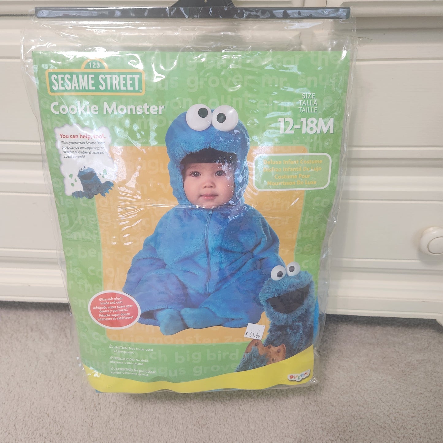 #142 NWT Sesame Street 12-18 Mth Cookie Monster Plush InfantCostume