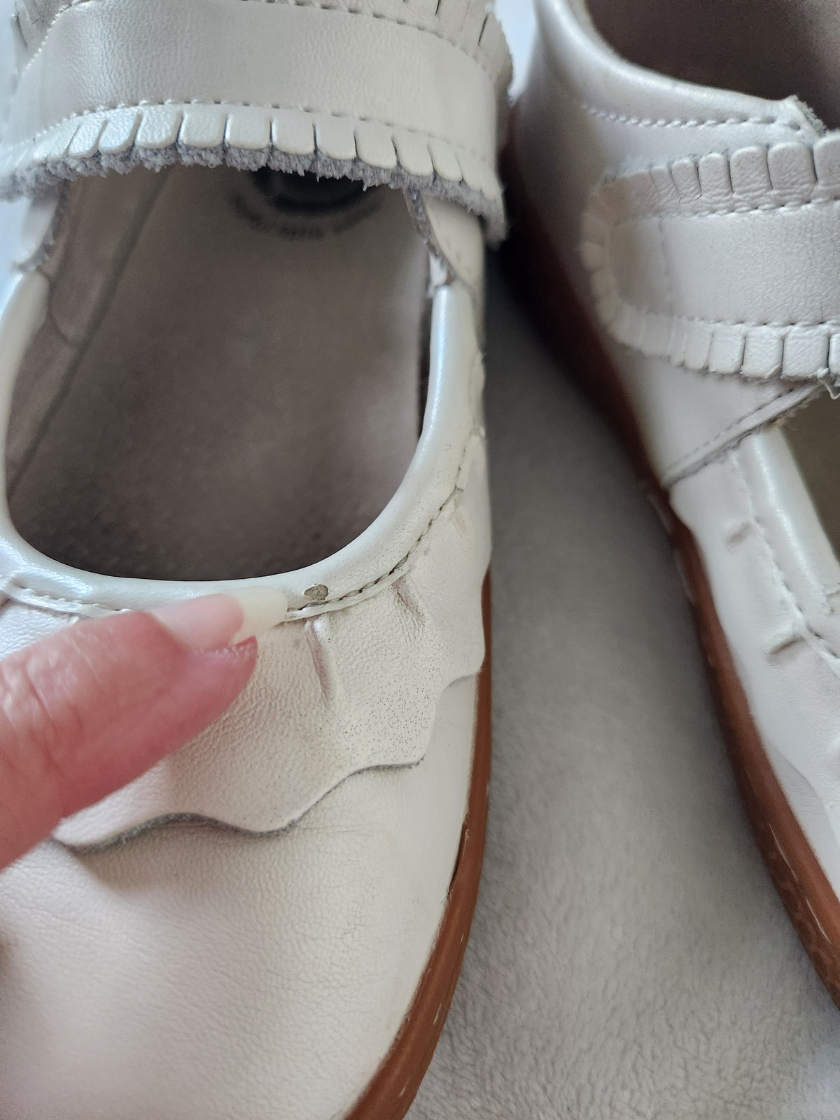 #167 Livie & Luca Girls Ruche White Pearl Mary Jane Shoes