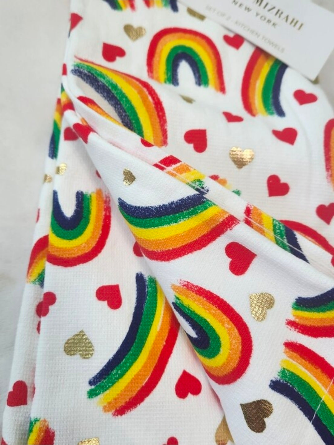 #167 NWT Isaac Mizrahi New York Rainbow & Heart Kitchen Towels Set Of 2