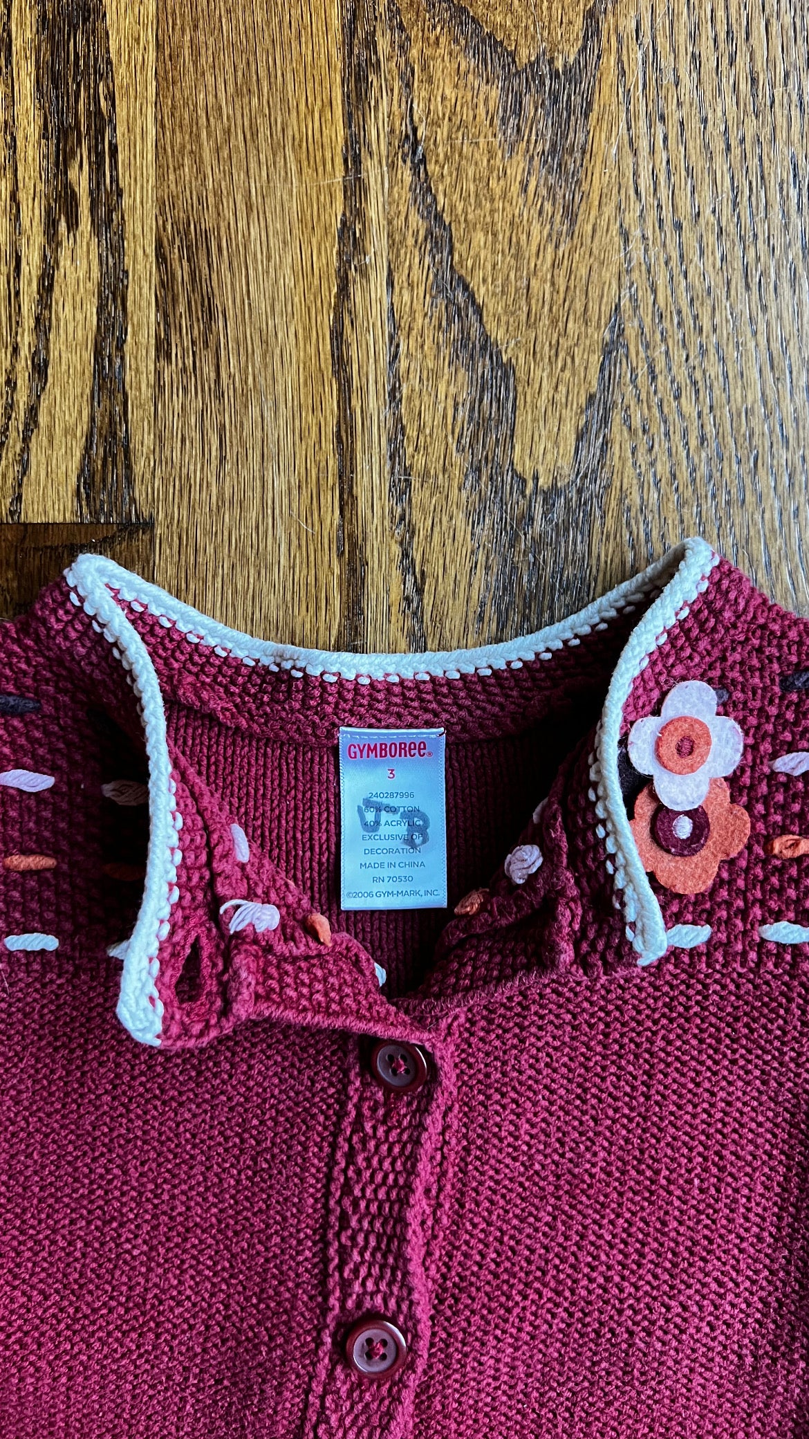 Seller #115 - Gymboree Girls 3T Burgundy Cardigan with Flower Detailing, GUC