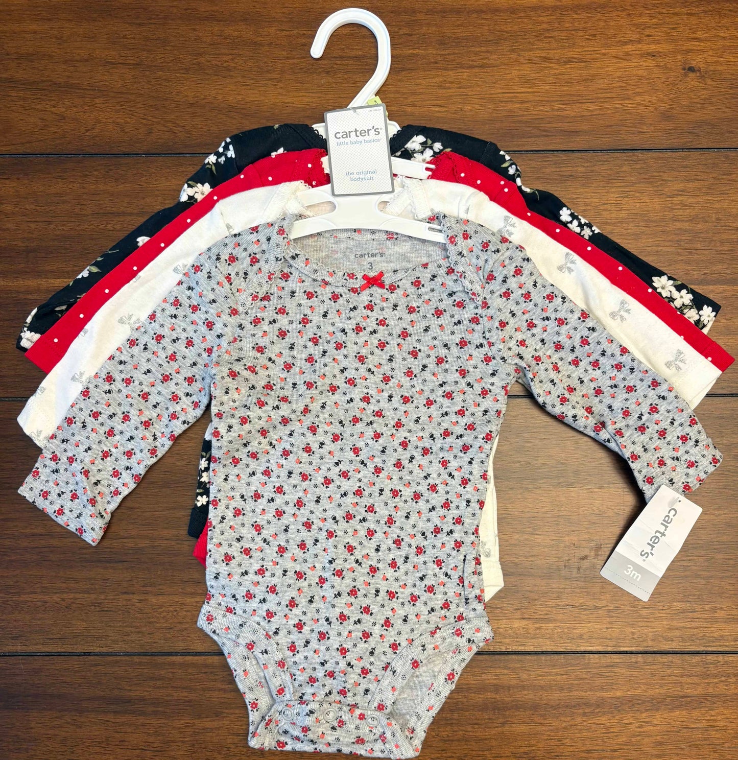 Seller #210 Carter's Girls Size 3M Red White Black & Gray Long Sleeve Onesie Set NWT