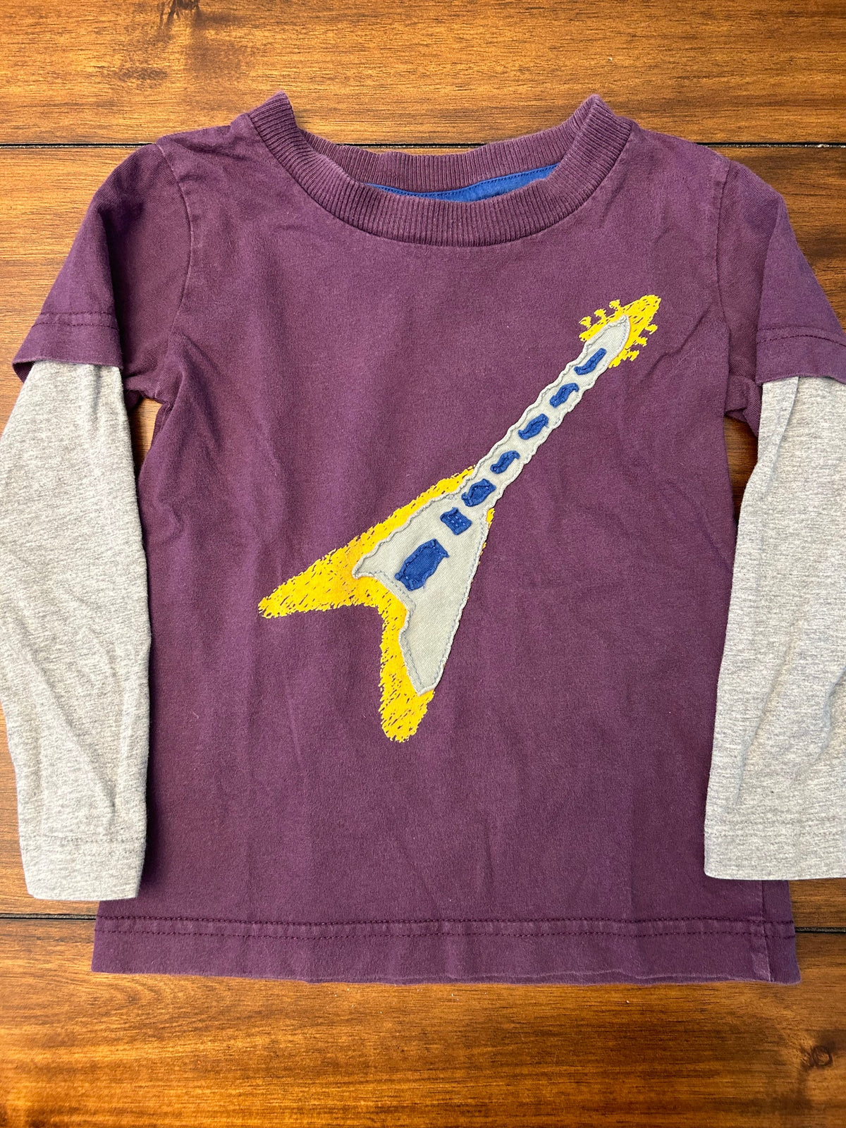 #197 Mini Boden Boys Size 2-3 Purple Guitar Appliqué Long Sleeve T-shirt