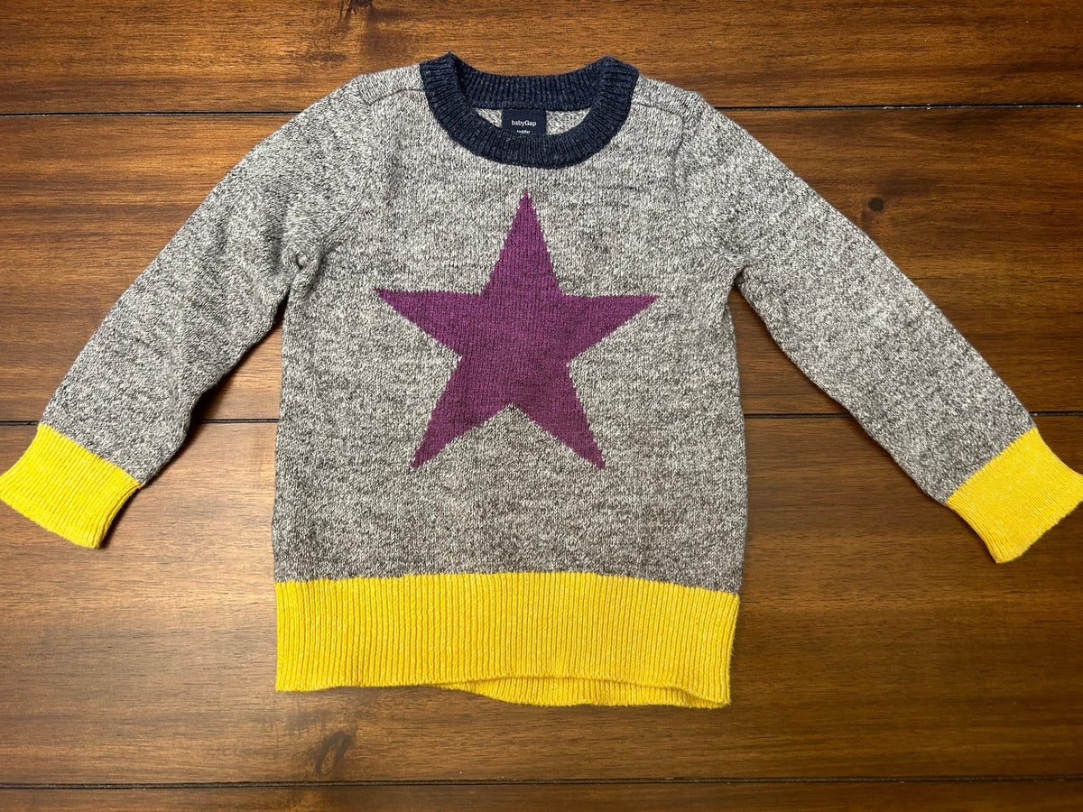 #197 Gap Boys Size 12-18M Gray with Purple Star Sweater