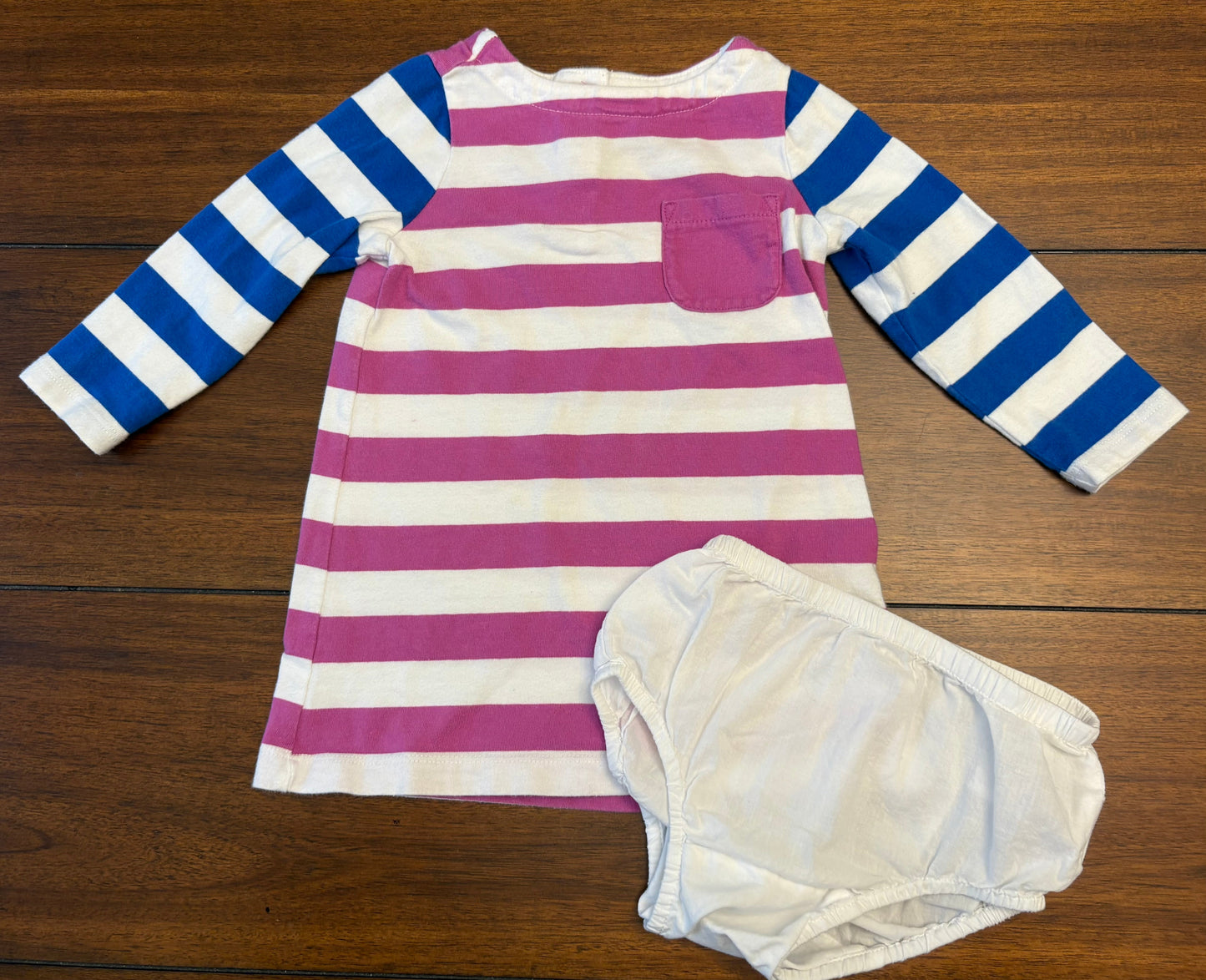 Seller #210 Baby Gap Girls Size 6-12M Purple Blue & White Striped Dress with Diaper Cover