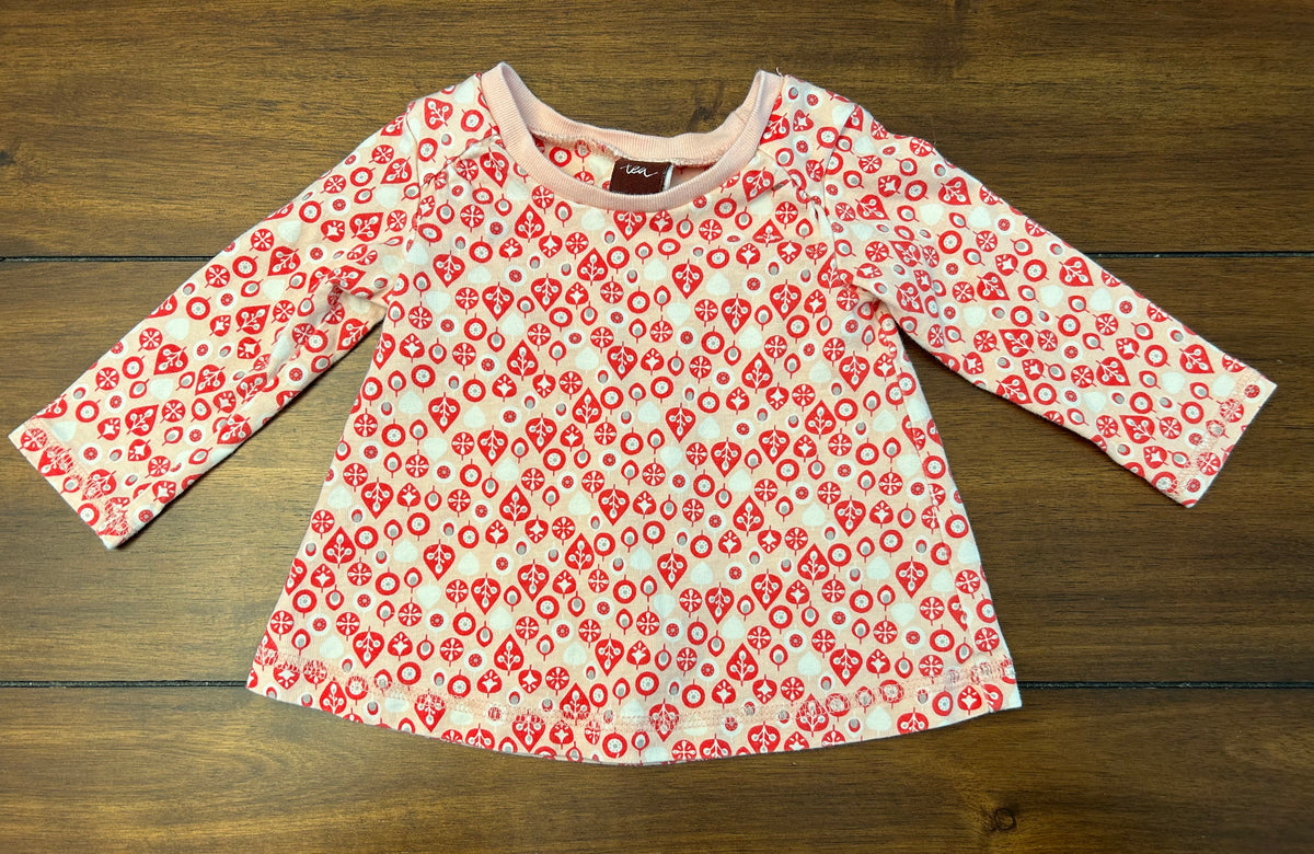 #197 Tea Girls Size 3-6M Pink Printed Long Sleeve Top