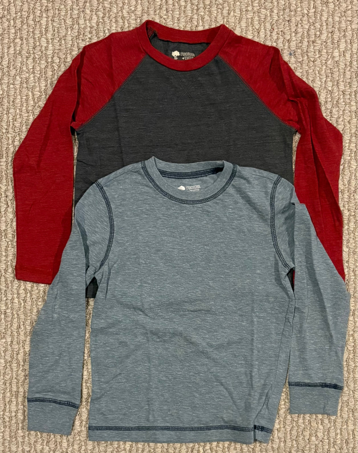 #197 Tucker & Tate Boys Size 5 Blue and Gray with Red Raglan Long Sleeve T-shirt Bundle