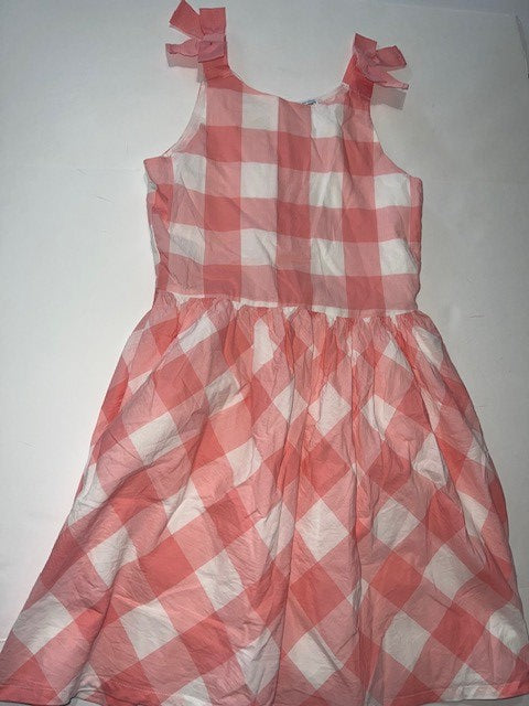 #78 girls 12 Carters pink and white check dress with bow straps