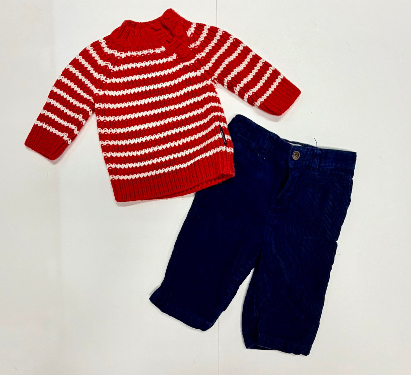 #153 - Polarn O Pyret merino sweater and navy corduroy pants -4-6 Month - EUC