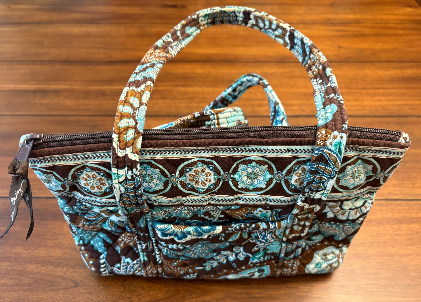 Seller #210 Vera Bradley Aqua & Brown Small Fabric Tote Bag