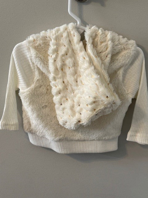 REDUCED #141 Ivory and Gold Fur and Sequin Sweater VGUC size 12M (1 of 2 available)