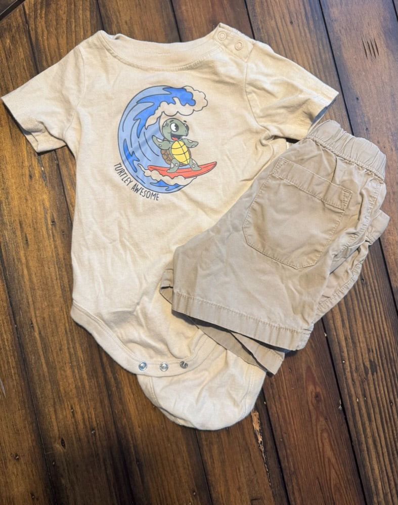 #42 18M Boys Turtle Onesie (Garanimals) & Shorts (Carter)