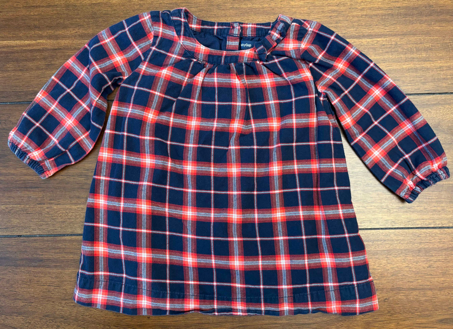 Seller #210 Baby Gap Girls Size 12-18M Navy & Red Plaid Long Sleeve Dress
