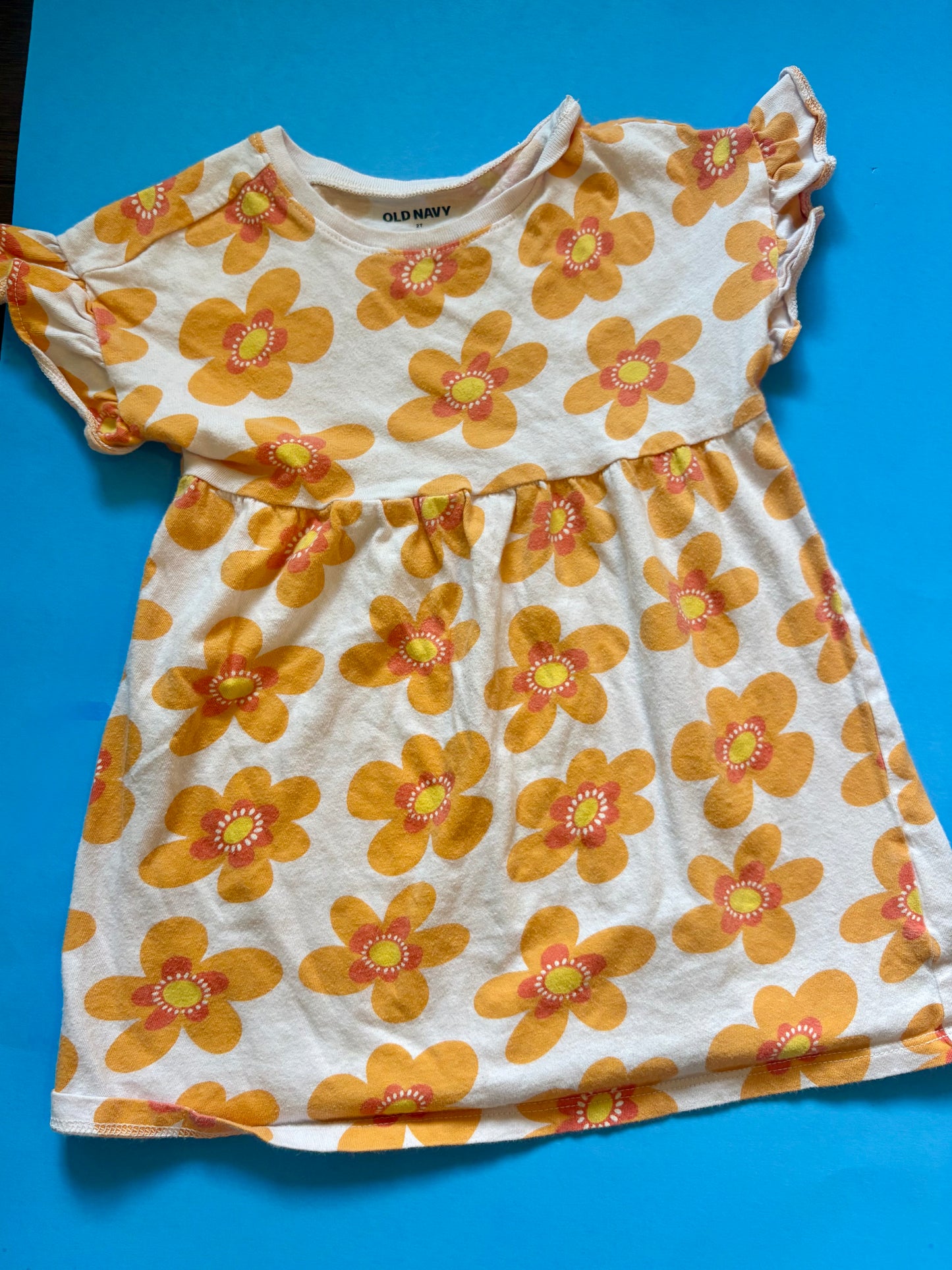 #145 Old Navy Girls 2t Orange Short Sleeve Flower Dress