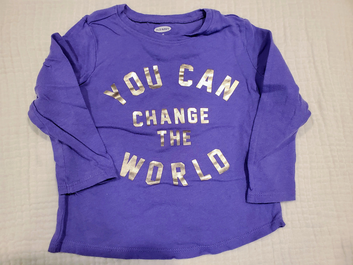#131 Old Navy purple change the world long sleeve tshirt girls 2T