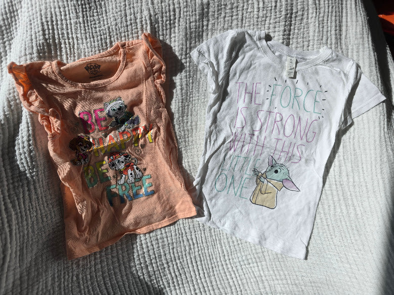 #131 2 Girls T-shirts Star Wars and Paw Patrol size 4
