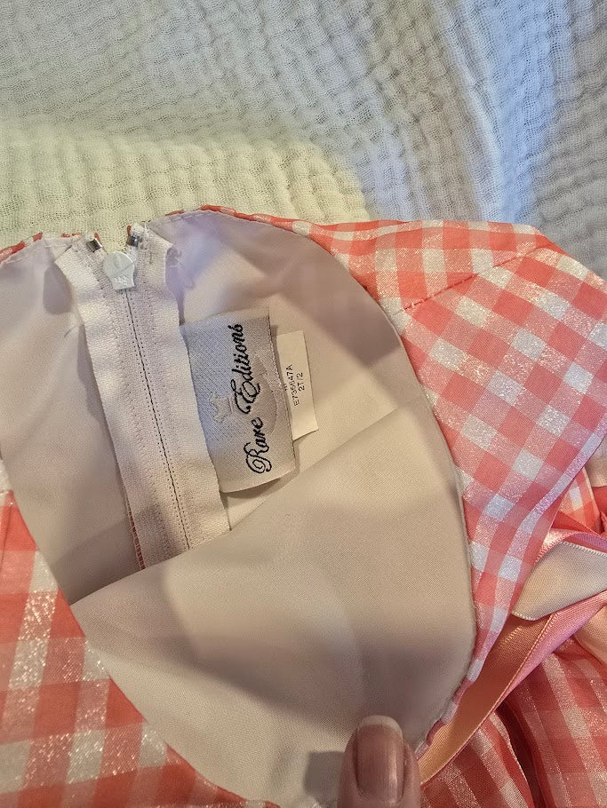 #131 Rare Editions pink and white gingham dress girls size 2T