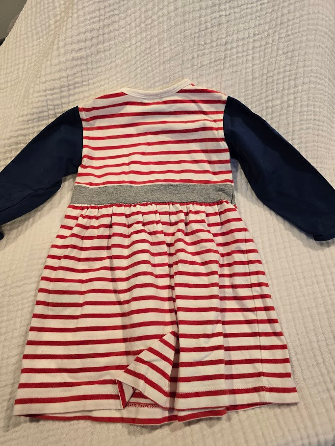 #131 Red & White striped Dress girls size 12-18M
